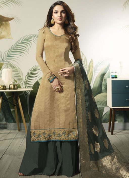 Beautiful Beige Silk Designer Pakistani Salwar Kameez