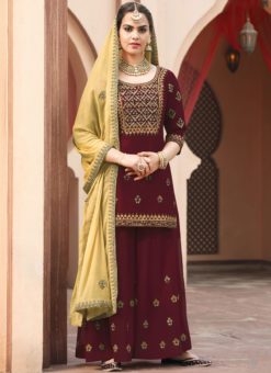 Beautiful Maroon Georgette Embroidered Designer Pakistani Salwar Kameez