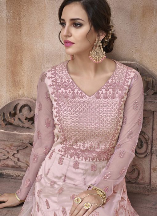 Gleaming Pink Designer Net Floor Length Anarkali Salwar Kameez