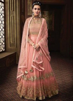 Attractive Pink Lace Embroidered Floor Length Anarkali Salwar Kameez