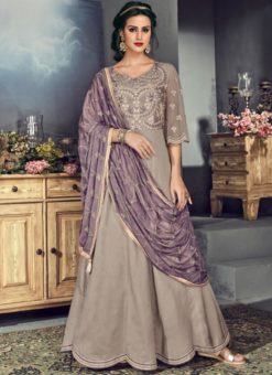 Elegant Purple Tussar Silk Designer Floor Length Anarkali Salwar Kameez