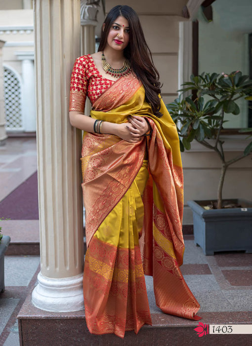 Hitansh Orange Designer Banarasi Silk Saree