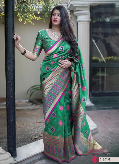 Hitansh Green Designer Banarasi Silk Saree