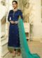 Navy Blue Satin Georgette Designer Party Wear Churidar Salwar Kameez