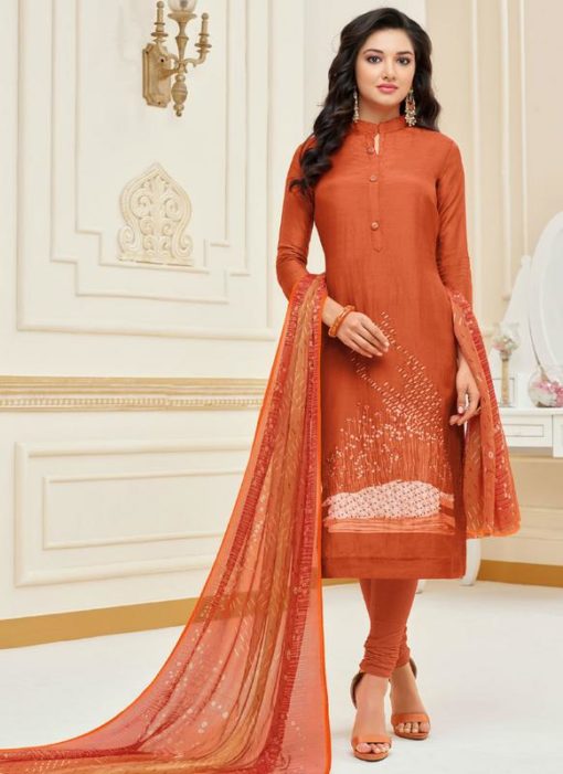 Orange Cotton Casual Wear Churidar Salwar Kameez