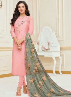 Pink Cotton Casual Wear Churidar Salwar Kameez