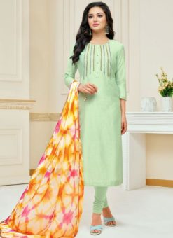 Pista Green Cotton Casual Wear Churidar Salwar Kameez