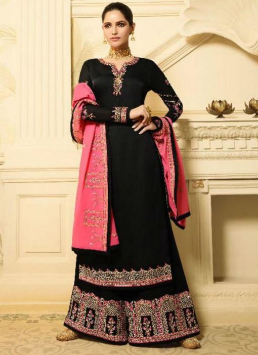 Black Satin Georgette Designer Party Wear Palazzo Salwar Kameez