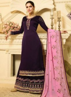 Purple Satin Georgette Designer Party Wear Palazzo Salwar Kameez