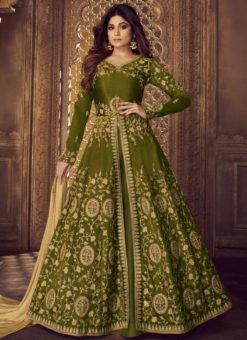 Mehendi Green Silk Embroidered Work Designer Wedding Salwar Kameez