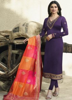 Purple Satin Georgette Party Wear Churidar Salwar Kameez