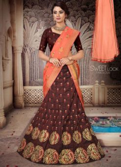 Brown Art Silk Designer Wedding Lehenga Choli