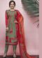 Grey And Red Crepe Printed Casual Wear Churidar Salwar Kameez