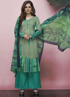 Green Crepe Printed Casual Wear Churidar Salwar Kameez
