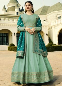 Turquoise Blue Art Silk Designer Anarkali Salwar Kameez