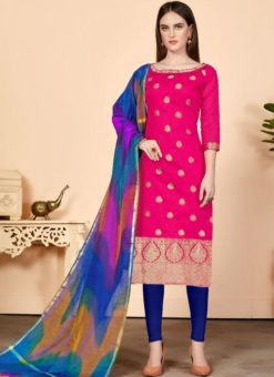 Rani Pink Jacquard Silk Party Wear Churidar Salwar Kameez