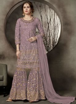 Purple Net Embroidered Work Party Wear Pakistani Salwar Kameez