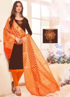 Brown And Orange Cotton Casual Wear Churidar Salwar Kameez