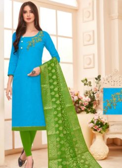 Blue And Green Cotton Casual Wear Churidar Salwar Kameez