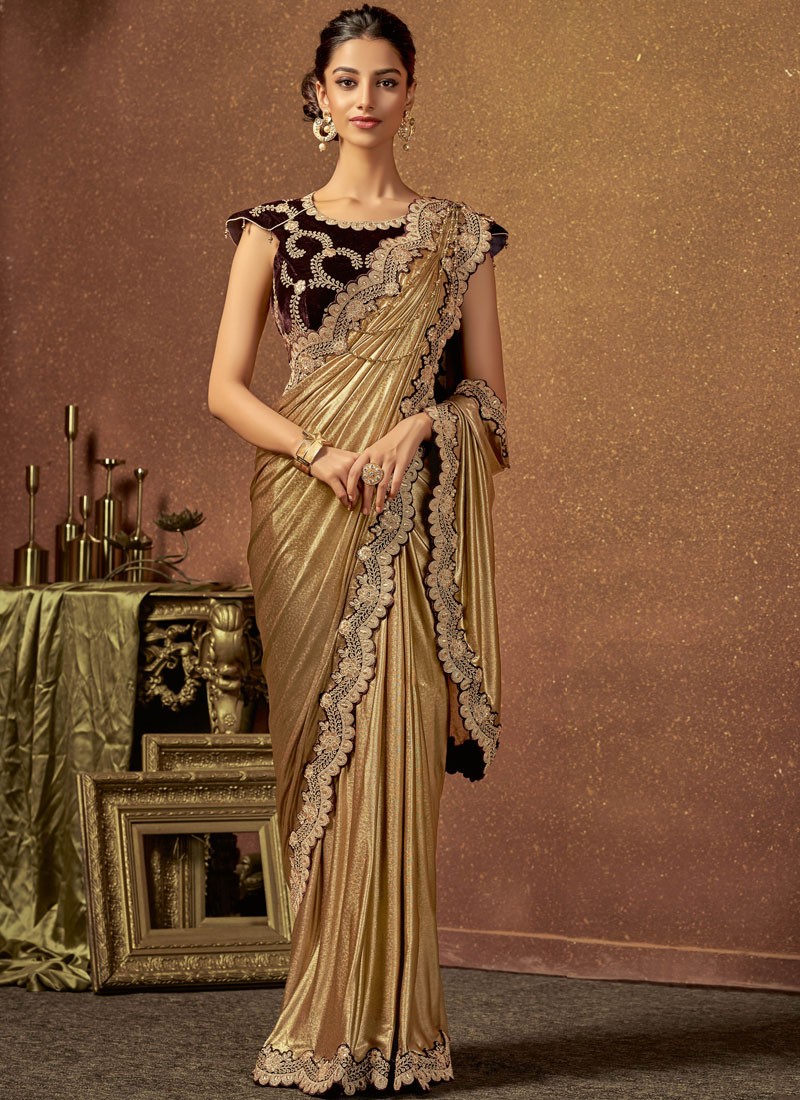 golden party saree