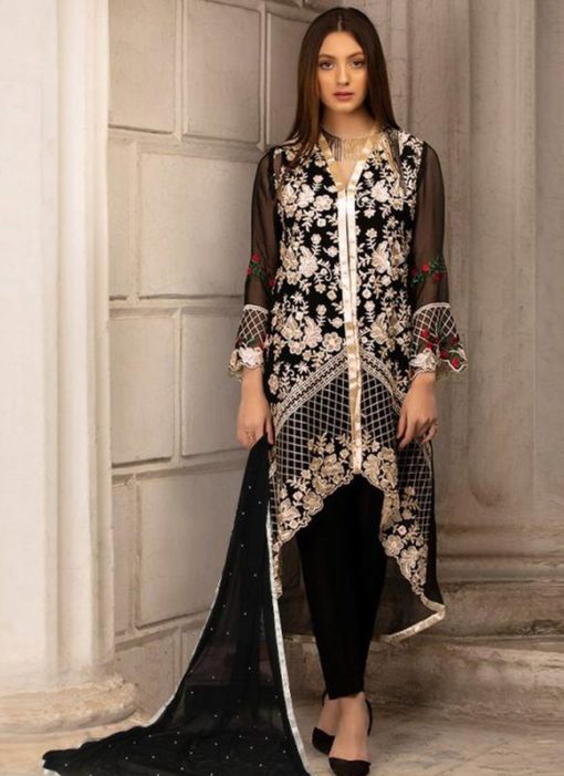 Georgette Embroidered Pakistani Suit in Black Color For Eid Jannat Summer Gold 5001 By Kilruba
