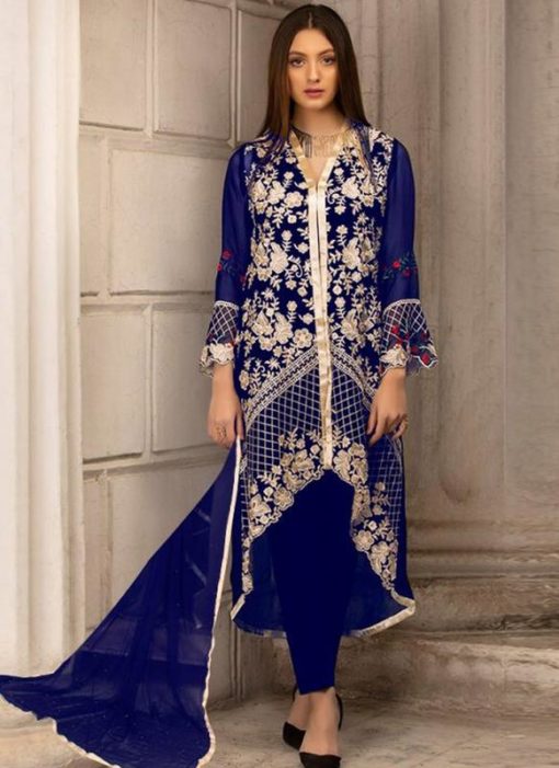 Royal Blue Georgette Embroidered Pakistani Suits For Eid Jannat Summer Gold 5004 By Kilruba