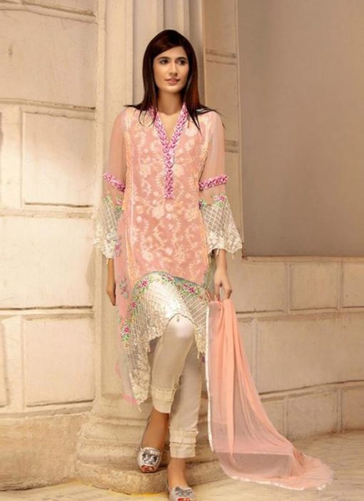 Peach Georgette Embroidered Pakistani Suits For Eid Jannat Summer Gold 5005 By Kilruba