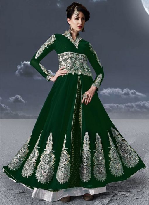 Green Faux Georgette Embroidered Work Designer Anarkali Salwar Kameez