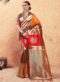 Brown Banarasi Silk Printed Designer Saree