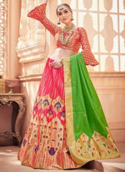 Pink Jacquard Silk Zari Weaving Wedding Lehenga Choli