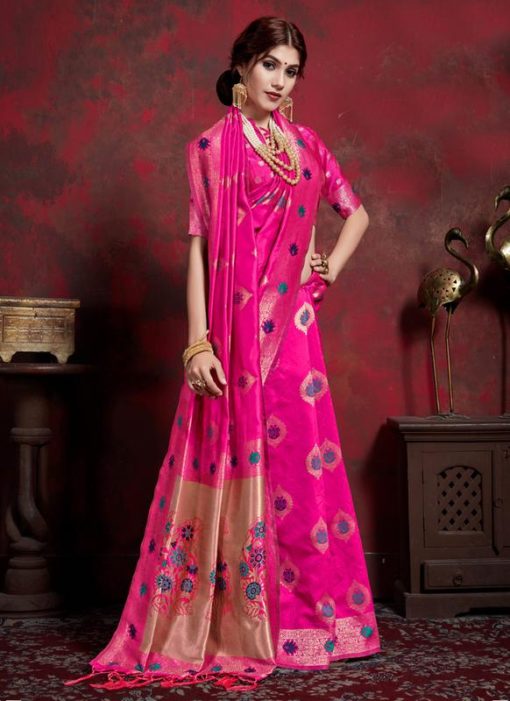 Pink Silk Zari Weaving Traditional Saree