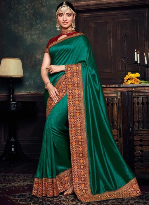 Green Silk Patch Border Designer Saree