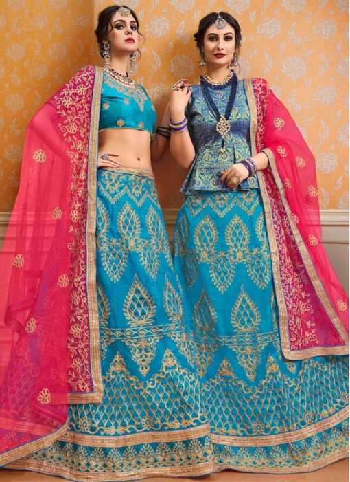 Sky Blue Banglori Silk Embroidered Work Wedding Lehenga Choli