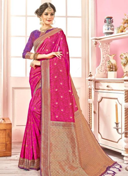 Pink Silk Zari Weaving Wedding Saree