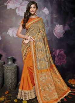 Orange Silk Lace Border Designer Saree