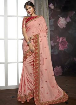 Pink Silk Lace Border Designer Saree