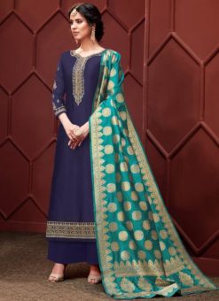 Navy Blue Georgette Embroidered Work Designer Palazzo Suit