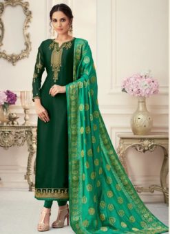 Green Georgette Embroidered Work Designer Churidar Suit