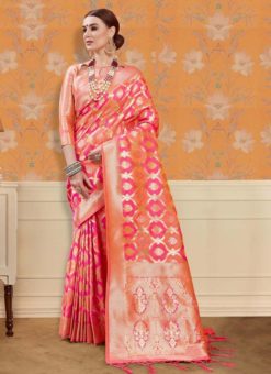 Pink Banarasi Silk Zari Weaving Traditional Saree