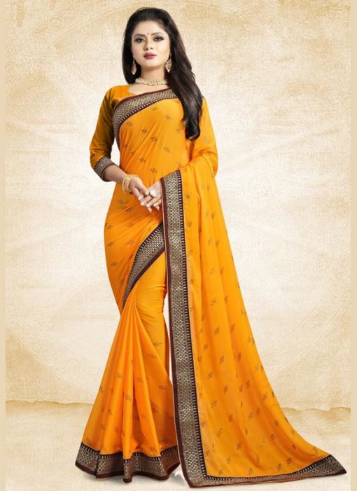 Musturd Yellow Georgette Printed Casual Wear Saree