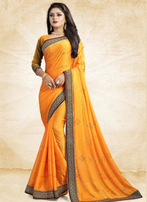 Musturd Yellow Georgette Printed Casual Wear Saree