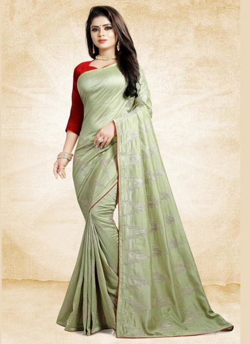 Green Silk Printed Party Wear Saree