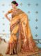 Cream And Yellow Banarasi Silk Printed Designer Saree