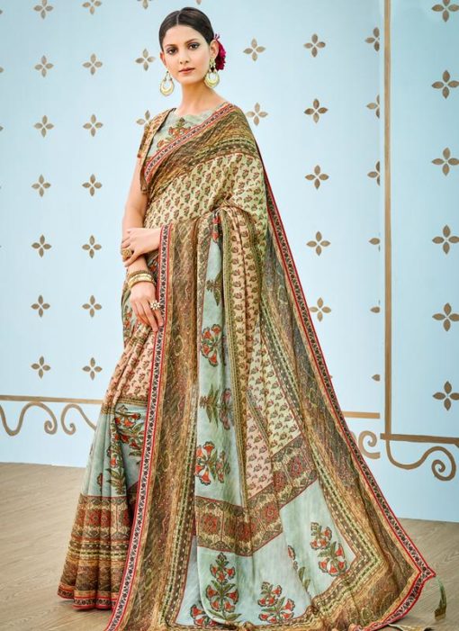 Multicolor Banarasi Silk Printed Designer Saree