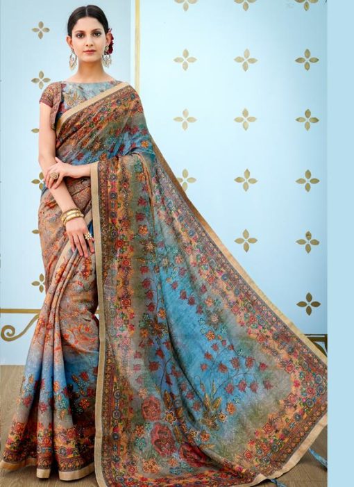 Multicolor Banarasi Silk Printed Designer Saree