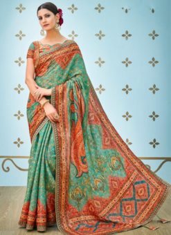 Sea Green Banarasi Silk Printed Designer Saree