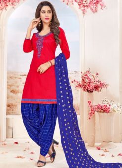 Red Cotton Party Wear Punjabi Salwar Suit