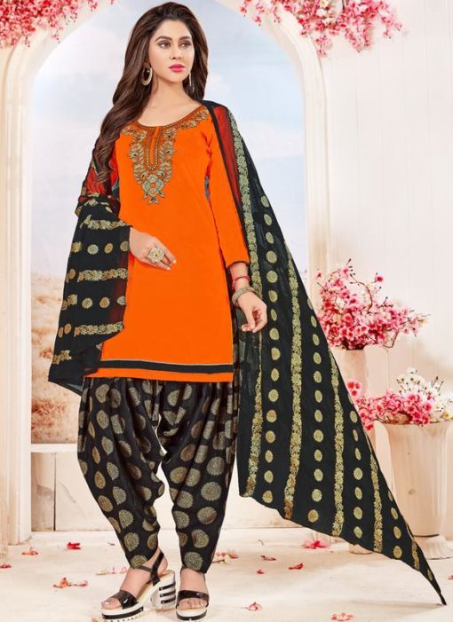 Orange Cotton Party Wear Punjabi Salwar Suit