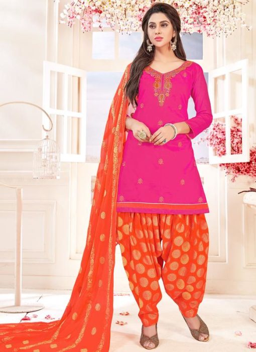 Pink Cotton Party Wear Punjabi Salwar Suit