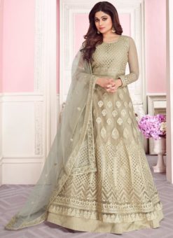 Shamita Shetty Cream Net Designer Anarkali Salwar Suit
